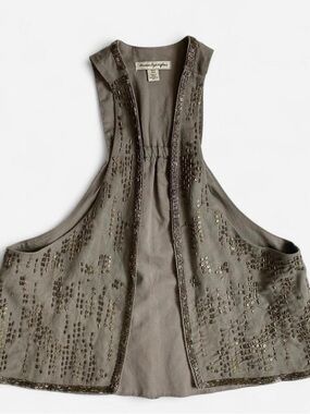 Y2K American Eagle Linen & Cotton Gray Beaded Vest